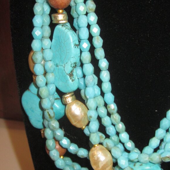 Multi Strand Turquoise Color Necklace - Picture 2 of 2